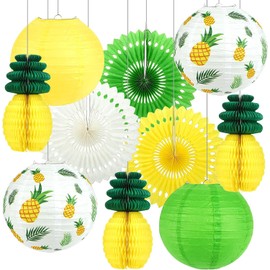 Kesote Kit de 10 piezas Adornos para Decoración de Jardín Panal de Piña Pompones para Fiestas Cumpleaños Hawaiana Verano
