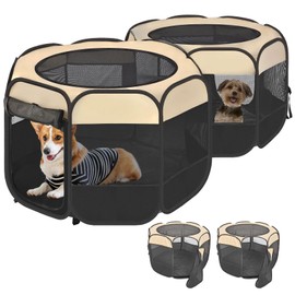 2-in-1 Pop Up Cat Playpen, Detachable into 2 Separate Pens, Assembly-Free Portable Puppy House Collapsible Dog Crates Pet Pen Tent Kennel Kitten Enclosure Cage Indoor Outdoor Foldable(M)