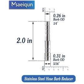 MSAEIQUN Stainless Steel Hose Barb Reducer 5/16" (8mm) to 1/4" (6mm) Reducing Barb Splicer Mender with Stainless Steel Pipe Clamps air Hose Repair kit for Pipe Line/Fuel/Air (Pack of 5)