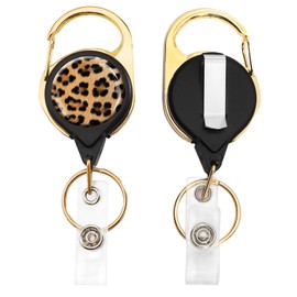 BLOCIT ID Badge Reel Holder, Golden Retractable Badge Holders Heavy Duty with Clip for Student Teacher Nurses Doctor Office （Animal Leopard）
