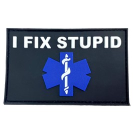 I Fix Stupid Medic Tactical Airsoft PVC Velcro Emblem Badge Patch (Black Blue)