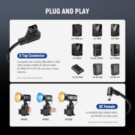 NEEWER 6ft/1.8m D-Tap Male to DC Female Power Cable for NEEWER MS60 MS60B MC60C MS150B Continuous LED Video Light, NC010
