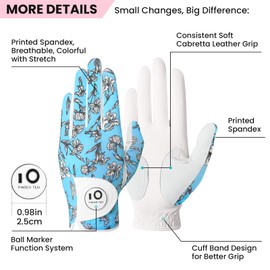 FINGER TEN Golf Gloves Ladies Pair for Left and Right Hand Leather,Golf Gloves for Women Weathersof Comfortable (Green, Medium)