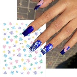 8 Sheets Christmas Nail Art Stickers Snowflake Nail Decals 3D Self-Adhesive Cute Santa Claus Nail Sticker Decals Colorful Xmas Snowman Nail Art Design Nail Supplies for Women Girls Nail Decoration