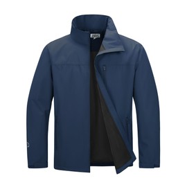 Outdoor Ventures Men's Lightweight Jacket Waterproof Rain Shell Jackets with velvet lined Windbreake Stand Collar