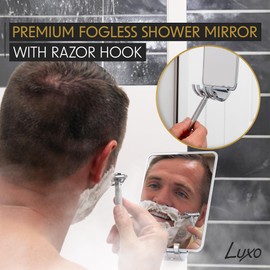 Luxo Shower Mirror, Shower Mirror fogless for Shaving with a Removable Razor Holder - Shaving Mirror for Shower with a Powerful Suction Cup - Shatterproof fogless Mirror for Shower