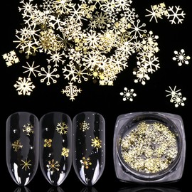 Gold Snowflake Nail Art Glitters Sequins 3D Christmas Nail Sequins Metal Winter Snowflake Nail Glitters Flakes Holographic Christmas Nail Art Accessories Xmas Nail Sticker Decals Makeup DIY Decoration
