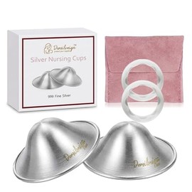 999 - Copas de lactancia de plata originales, cubierta de pezón de plata con anillos de protección de silicona para la lactancia materna esencial, escudo de pezón plateado para lactancia