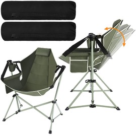 Reallnaive 2 Pcs Hammock Camping Chair with Adjustable Backrest, Heavy Duty Folding Swinging Chair Supports 300lbs, Portable for Camping, Travelling and Patio Green
