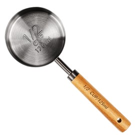 Malmo Measuring Cup with Wooden Handle, 1/2 Cup Titanium-plating 125 Ml Stainless Steel, Space Gray