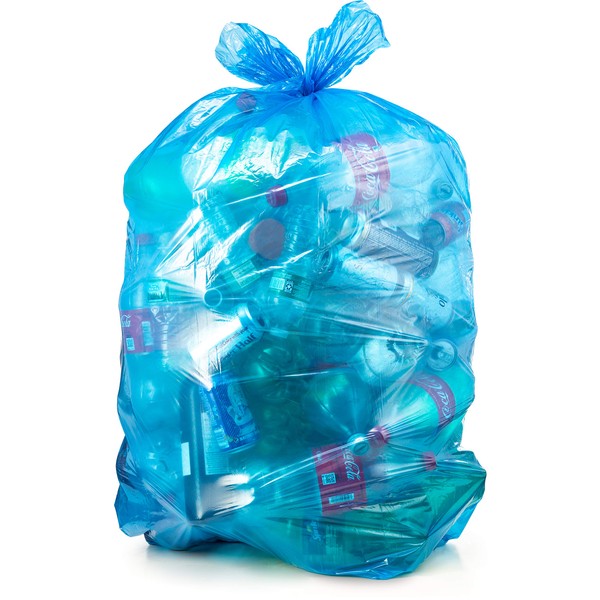 Recycling Trash Bags 55 Gallon, (50 Case w/Ties) Large Blue Plastic Garbage Bags