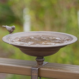 HLQMFHT 12.2 Inchs Diam Deck Bird Bath,Metal Bird Bath for Deck Railing,Bird Bath Deck with Removable Sturdy Steel Clamp, Outdoor Garden Decor