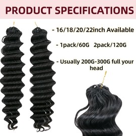 Deep Wave Knotless Pre-Separated Crochet Hair Extensions Human Hair Loose Wave Crochet Hair Natural Black Machine Made Feather Human Hair Extension 20inch 120g
