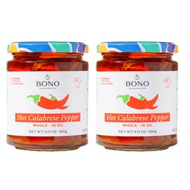 Bono Hot Calabrese Chili Pepper in Oil | Product of Italy | All Natural | No Artificial Colors or Dyes | Non-GMO Verified, (Pack of 2) (9.17 OZ, Whole)