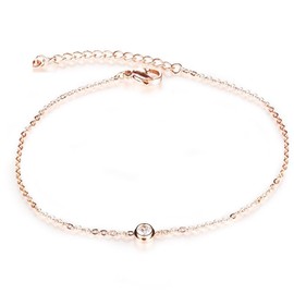 Kim Johanson Stainless Steel Women's Anklet "Love" in Rose Gold with Zirconia Stones Including Jewellery Bag, Stainless Steel, Cubic Zirconia