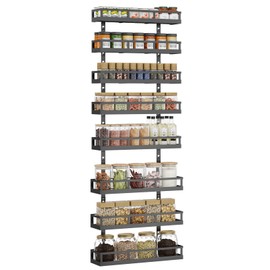 X-cosrack 8-Tier Adjustable Spice Rack – Wall-Mounted Space-Saving Organizer with Mixed Baskets, Large-Capacity Seasoning Holder for Kitchen & Pantry (Black)