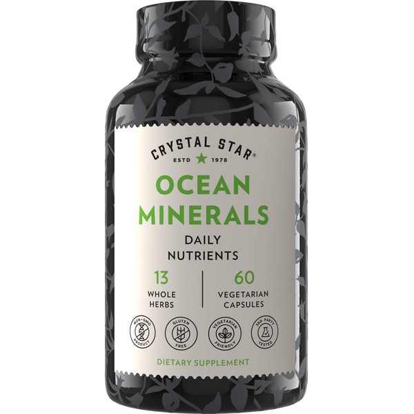 Crystal Star Ocean Minerals Supplement (60 Capsules) – Daily Herbal Supplement for Bone Health & Collagen – Sea Buckthorn, Spirulina & Organic Alfalfa - Non-GMO