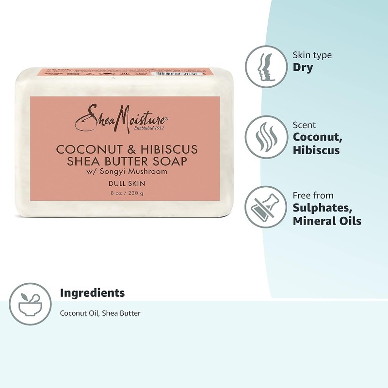 Sheamoisture Bar Soap for Dull, Dry Skin Coconut and Hibiscus