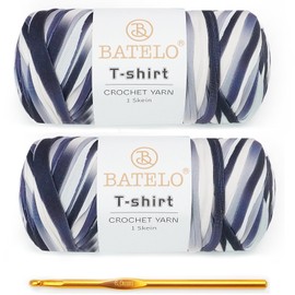 BATELO 2 Pack T-Shirt Yarn for Beginner Crochet Bags/Basket/Coaster, 400g/144yds High Elastic Thick Polyester Fabric (White & Black)