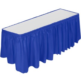 DecorRack Table Skirt, 29 in x 14 ft -BPA Free- Plastic Tableskirt, Disposable, Reusable, Rectangular Tablecloth Skirt, Royal Blue (1 Pack)