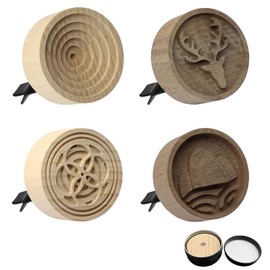 4 Pack Wooden Diffuser for Essential Oils, Wood Aromatherapy Vent Clip, Exquisite Carved Patterns, with Elegant Storage Box, for Car Office Home Aromatherapy