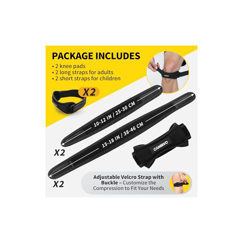 CAMBIVO 2 Pack Patella Tendon Knee Strap for Meniscus Tear