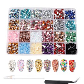 BetterJonny 24,000 Nail Stones, Rhinestones, 24 Colors, Glass, Nail Decoration, Crafts, DIY Nail Parts, Decorate Your Nail (0.1 inch (3 mm)