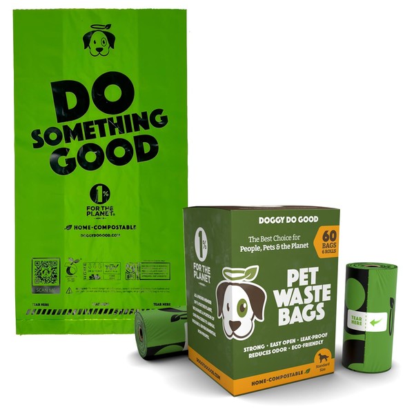 Doggy Do Good Poop Bags | Dog Waste Bags | Unscented, 38% Vegetable-Based, Thick & Leak Proof, Easy Open | Standard Size | 60 Count