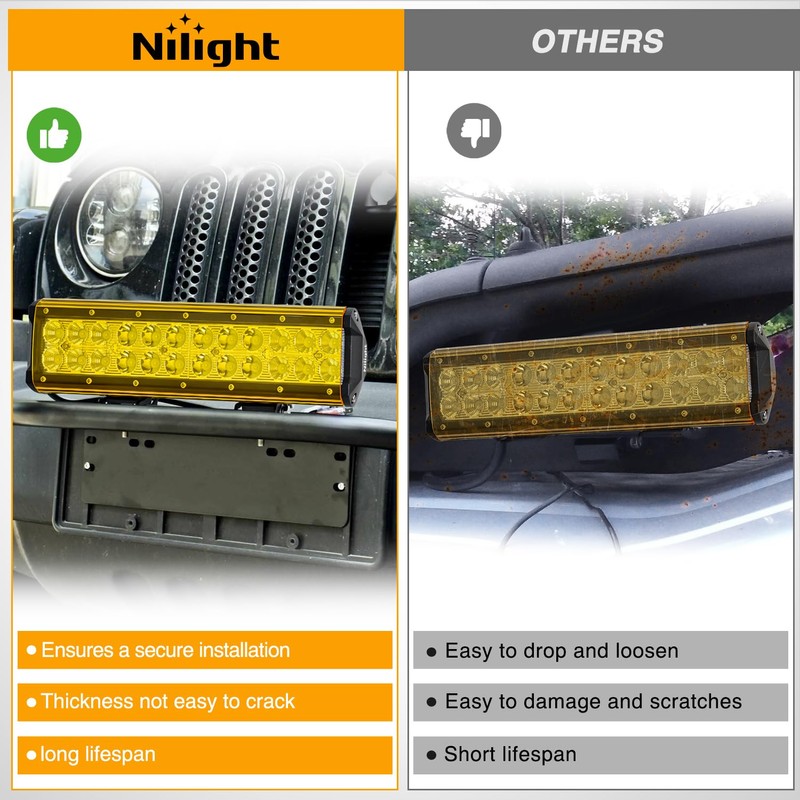 Nilight 12 Inch LED Light Bar Cover 2 PCS Yellow
