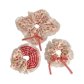 3Pcs Floral Hair Bandanas Scarf for Women, Chiffon Head Scarf Kerchief，Lace bow hair tie, headband, headband hair accessory (Style 1, One size)