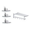 ArgenMex Set Baño 3 Repisas Esquineras Cristal + Toallero Doble