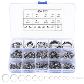 E-Clip Circlips Set, 400 Pieces Locking Washers E-clip Set, Stainless Steel Circlip Assortment Kit, 18 Sizes Internal External Snap Rings for Shafts Fixing Bearings