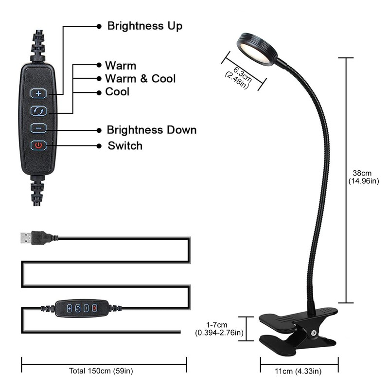 CRISETEK Clip on Desk lamp, Reading Light, Reading lamp, Flexible