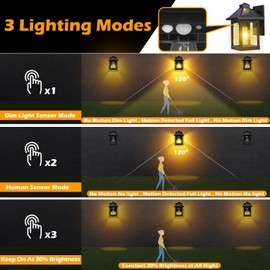 2 Pack Solar Porch Lights Outdoor, Solar Wall Lanterns Lights with 3 Modes Motion Sensor & IP65 Waterproof, Dusk to Dawn LED Outdoor Sconce Lights for House, Exterior Garage Patio Fence Security Lamp