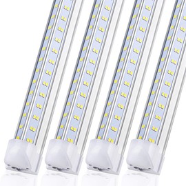 BERTRAMLUX 4 Pack 4FT LED Shop Light, 72W 9500LM 6000K, Cold White, 4 Row V Shape, Clear Cover, Hight Output, Linkable Shop Lights, T8 LED Tube Lights, with Plug