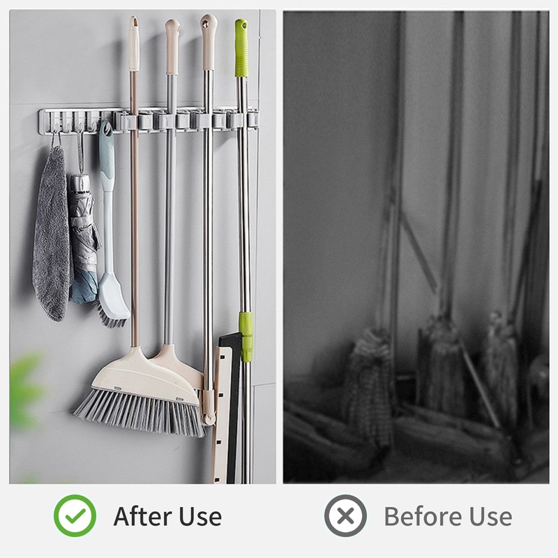 Mop Holder With Hooks Broom Holder Drilling & Nail-free Wall