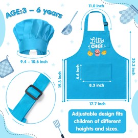 R HORSE Kid Apron and Chef Hat Set - 8Pcs Adjustable Children Blue Kitchen Apron Cooking Baking Painting and Training Kits Dress up Role Play Chef Toy Kid Funny Cooking Gift Holiday Birthday Gift
