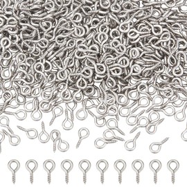 CRAFTYMELODY 600Pcs Stainless Steel Screw Eye Pin Peg Bails Cup Pearl Peg Bails Eyelet Hooks Small Eye Screws Connectors for Jewelry Making Adult DIY Half Drilled Beads Craft 8x4x1mm