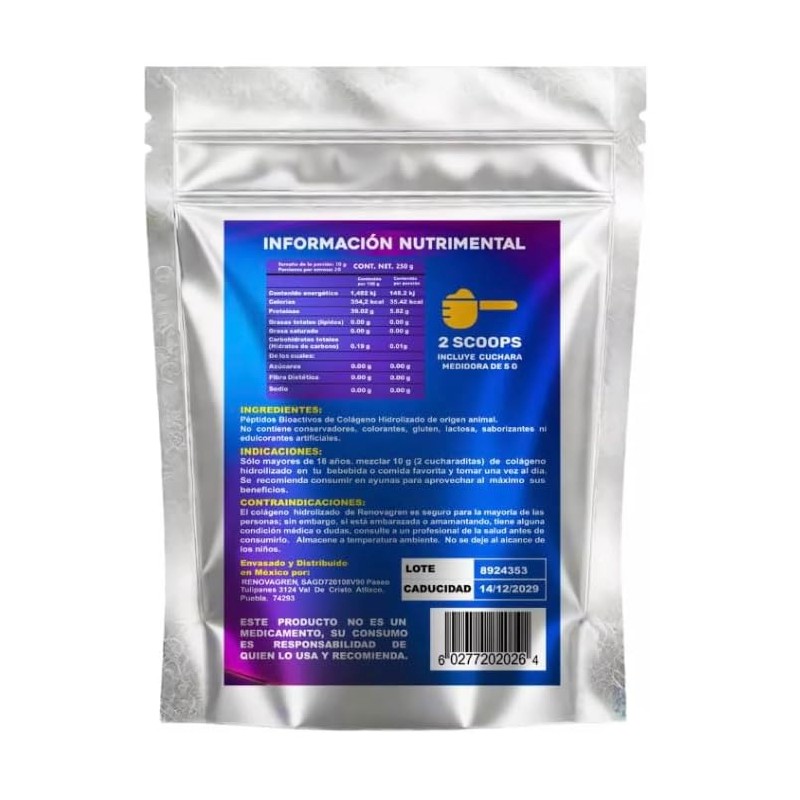 Péptidos Bioactivos de Colágeno Hidrolizado Mujer +50 años 250 gramos