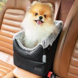 PETSFIT Center Console Dog Car Seat with Safe Protection Hooks, Pet Car Seat with Upgraded Safety Tethers, Washable Cushion, Console Dog Car Seats for Small Dogs Up to 8 Lbs(Black)