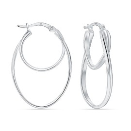 LeCalla 925 Sterling Silver Double Hoop Earrings | Lightweight Textured Two-Tone Earrings | Italian Twisted Hoop Earrings for Women