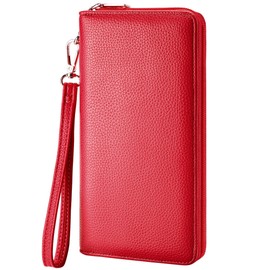 Chelmon Women's Vegan Leather Clutch Wallet with Zip, Hand Strap, Large Capacity