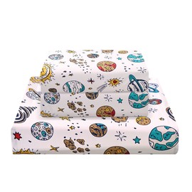 JSD Universe Planets Kids Sheet Set Full Size, 4 Piece Space Theme Microfiber Sheets Deep Pocket