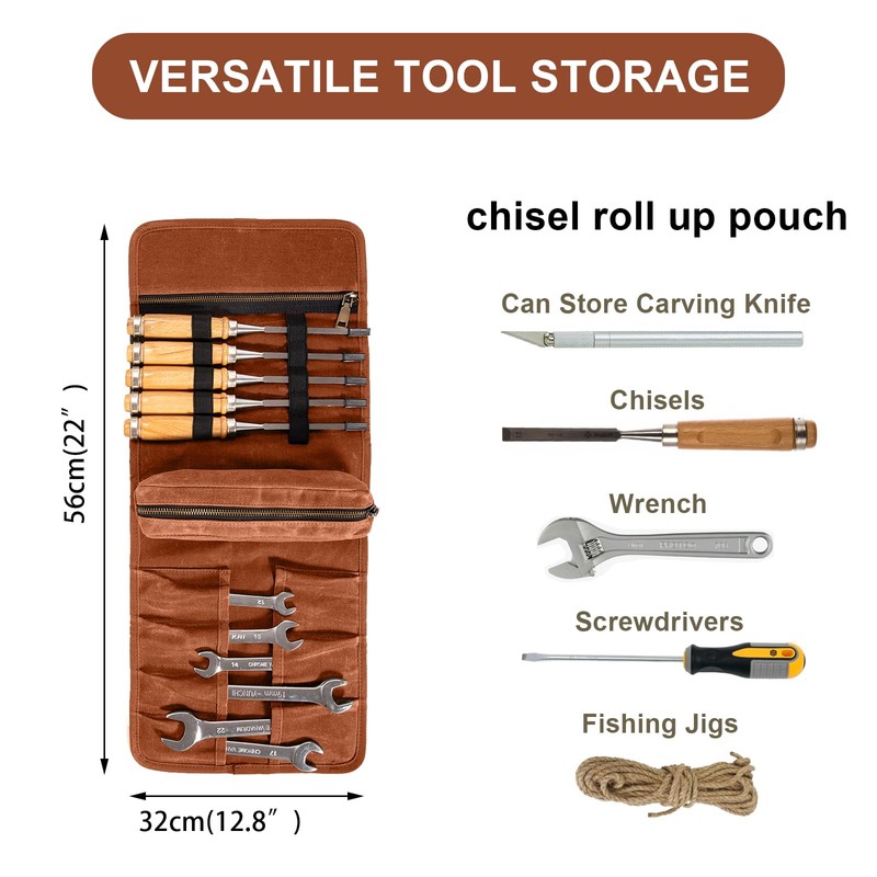 Chisel Roll,Tool roll up bag,Waxed Canvas Roll Up Tool Bag,Heavt