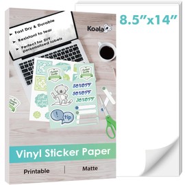 Koala Printable Vinyl Sticker Paper for Inkjet Printer, 8.5x14 inch 20 Sheets Matte White Waterproof Vinyl Sticker Paper, Work with Cutting Machine