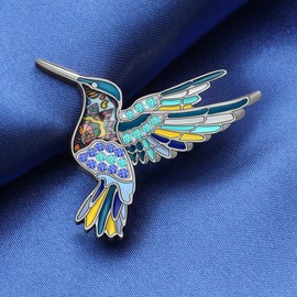 NEWEI Antique Hummingbird Brooch Pins Rhinestone Bird Jewellery for Women Girls Clothes Accessories (Blue)