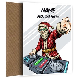 Modern DJ Christmas card for him, friend or family member! Funny Christmas card for brother, dad, son or uncle with Santa as a DJ mixing! Fun Xmas card with a Music Theme