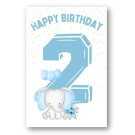 Second Ave 2nd Birthday Age 2 Cute Elephant Blue Baby Boy Children's Kids Happy Birthday Card Greetings Card