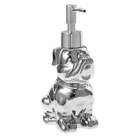 WOONEKY Ceramic Dog Shape Lotion Dispenser 280ml Refillable Pump Bottle Silver for Shampoo Body Wash