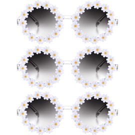 Frienda 3 Packs Retro Daisy Sunglasses for Women Flower Round Disco Sunglasses Novel Floral Glasses for Adult kids (Dark Gray)